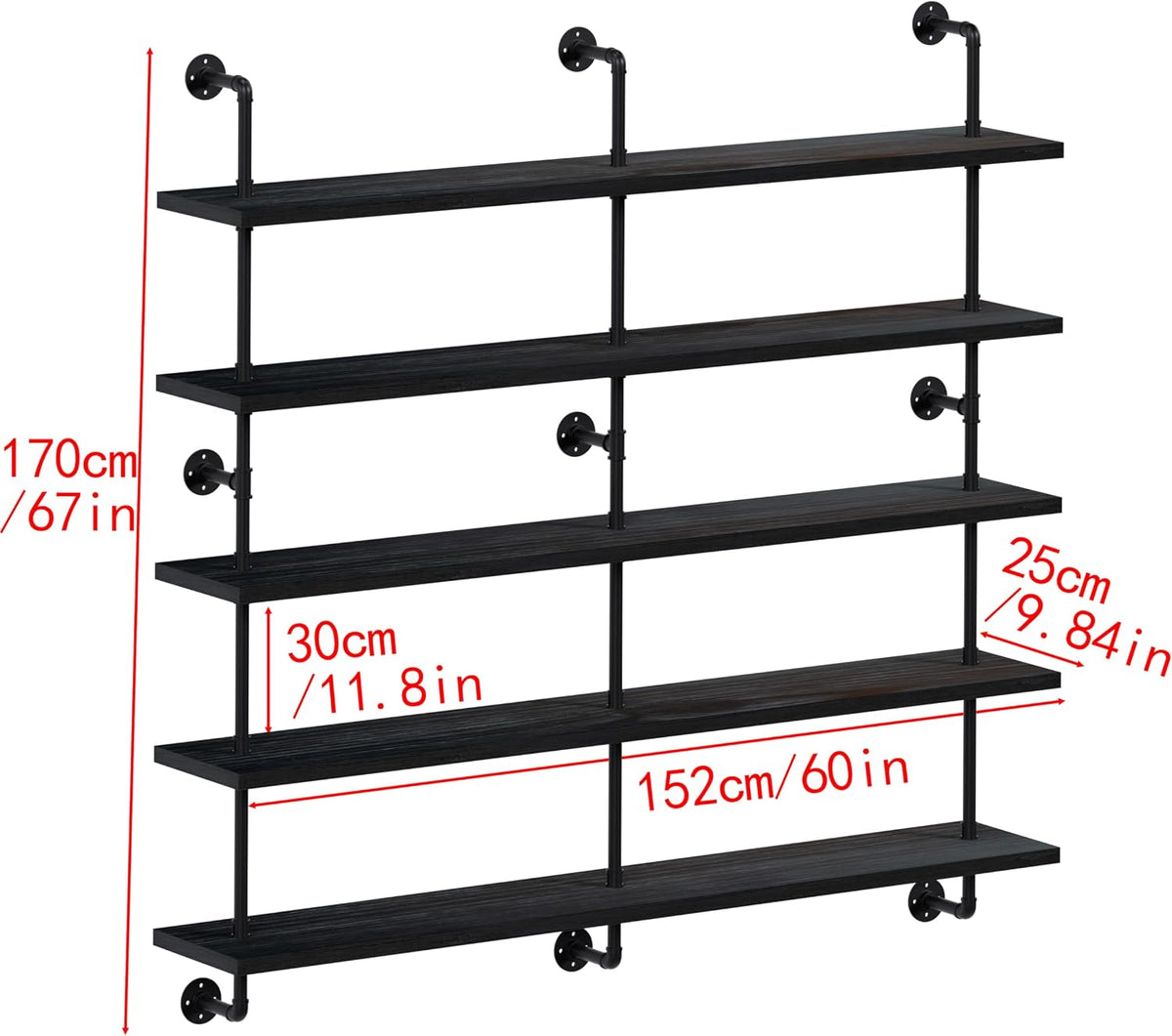HDDFER Industrial Pipe Floating Shelves, 48 Inch Rustic Wood Wall Shelf