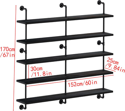 HDDFER Industrial Pipe Floating Shelves, 48 Inch Rustic Wood Wall Shelf