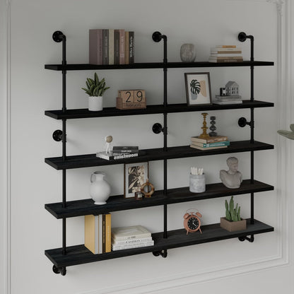 HDDFER Industrial Pipe Floating Shelves, 48 Inch Rustic Wood Wall Shelf