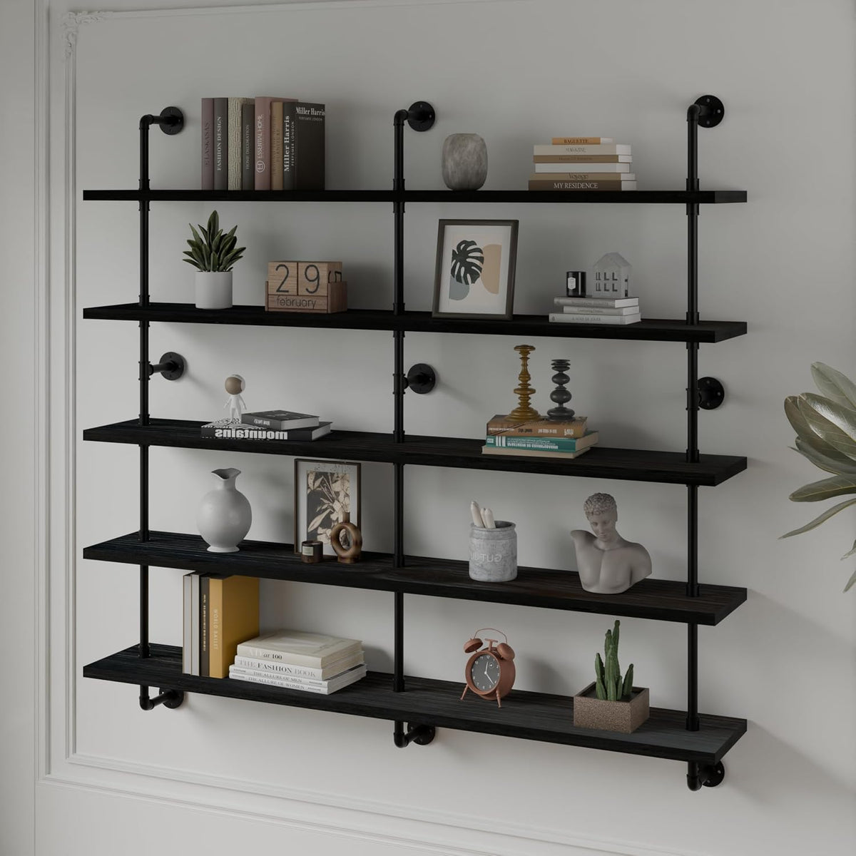HDDFER Industrial Pipe Floating Shelves, 48 Inch Rustic Wood Wall Shelf