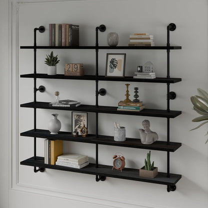 HDDFER Industrial Pipe Floating Shelves, 48 Inch Rustic Wood Wall Shelf