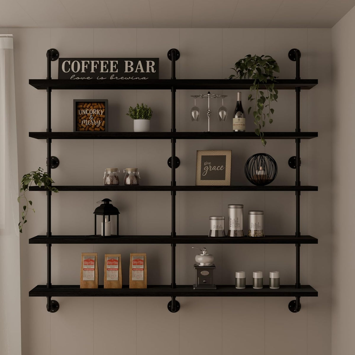 HDDFER Industrial Pipe Floating Shelves, 48 Inch Rustic Wood Wall Shelf