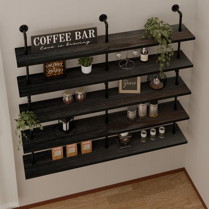 HDDFER Industrial Pipe Floating Shelves, 48 Inch Rustic Wood Wall Shelf