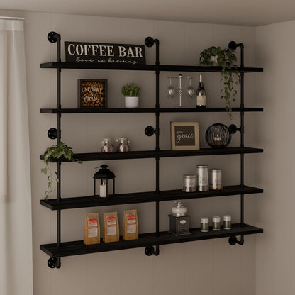 HDDFER Industrial Pipe Floating Shelves, 48 Inch Rustic Wood Wall Shelf