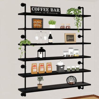 HDDFER Industrial Pipe Floating Shelves, 48 Inch Rustic Wood Wall Shelf