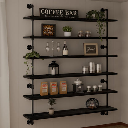 HDDFER Industrial Pipe Floating Shelves, 48 Inch Rustic Wood Wall Shelf