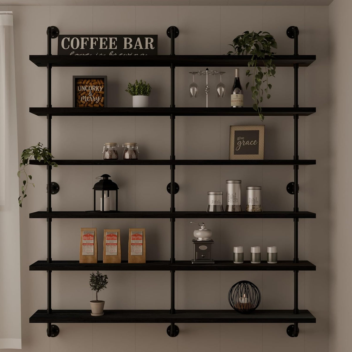 HDDFER Industrial Pipe Floating Shelves, 48 Inch Rustic Wood Wall Shelf