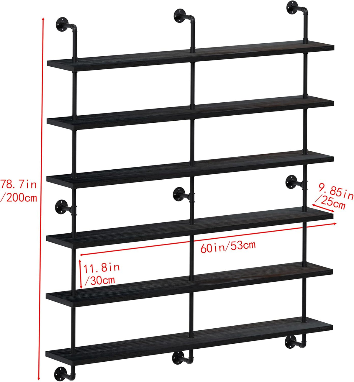 HDDFER Industrial Pipe Floating Shelves, 48 Inch Rustic Wood Wall Shelf