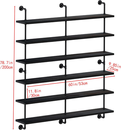 HDDFER Industrial Pipe Floating Shelves, 48 Inch Rustic Wood Wall Shelf