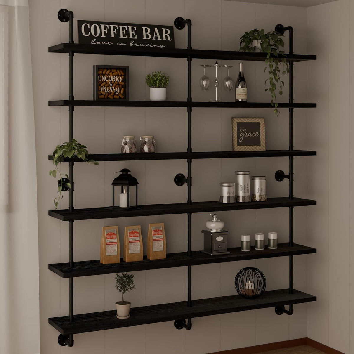 HDDFER Industrial Pipe Floating Shelves, 48 Inch Rustic Wood Wall Shelf