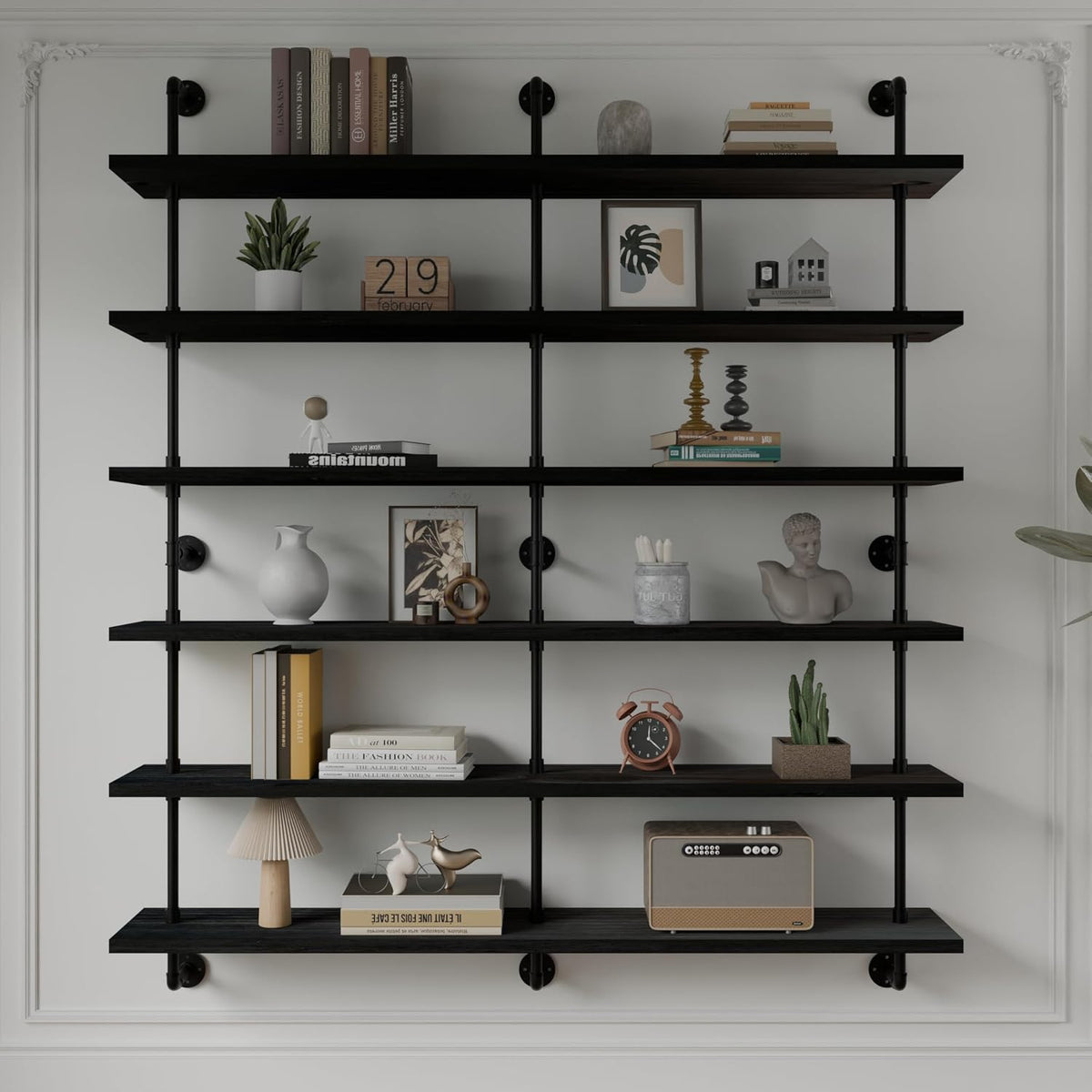 HDDFER Industrial Pipe Floating Shelves, 48 Inch Rustic Wood Wall Shelf