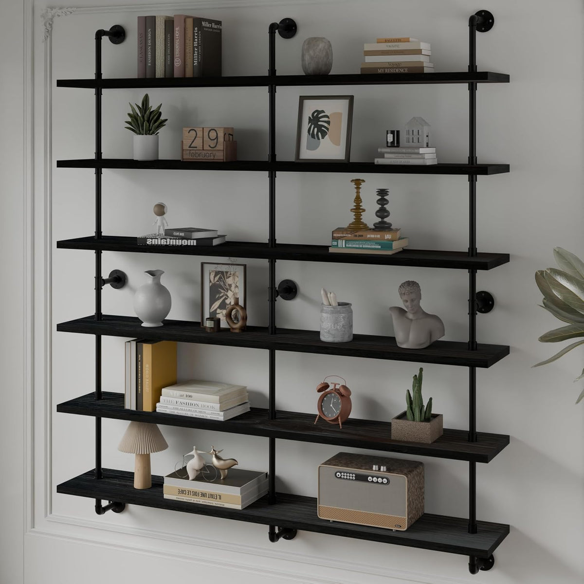 HDDFER Industrial Pipe Floating Shelves, 48 Inch Rustic Wood Wall Shelf