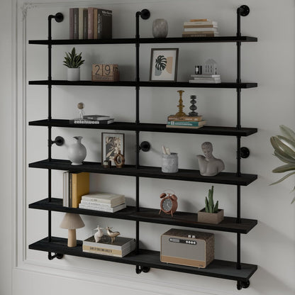 HDDFER Industrial Pipe Floating Shelves, 48 Inch Rustic Wood Wall Shelf