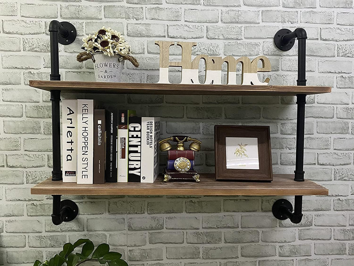 HDDFER Industrial Pipe Floating Shelves, 48 Inch Rustic Wood Wall Shelf
