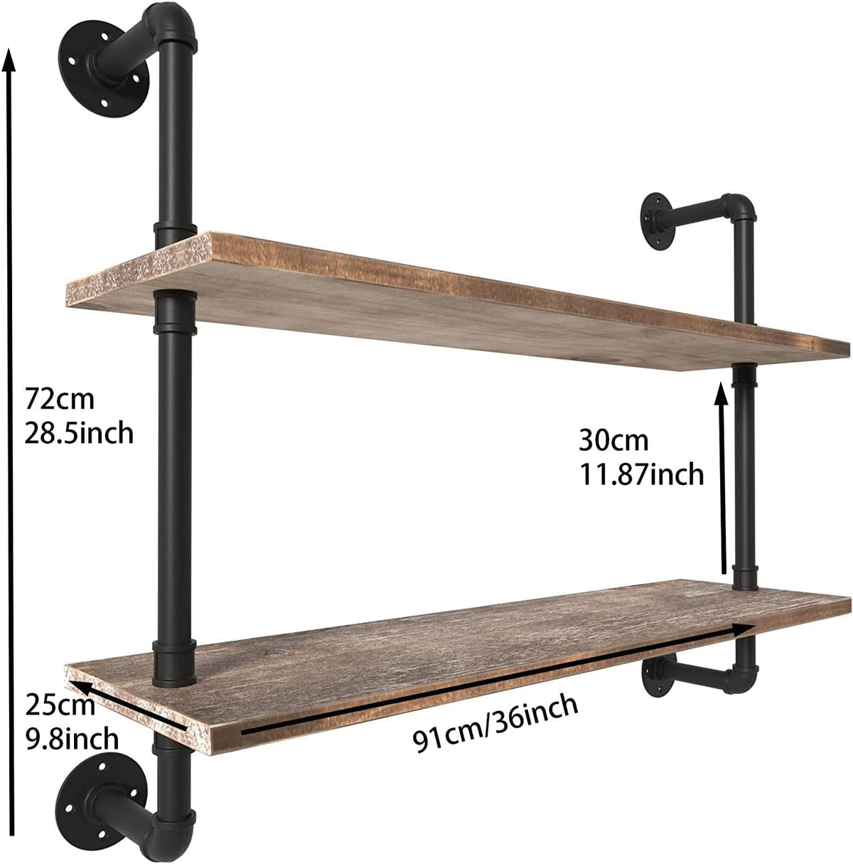 HDDFER Industrial Pipe Floating Shelves, 48 Inch Rustic Wood Wall Shelf