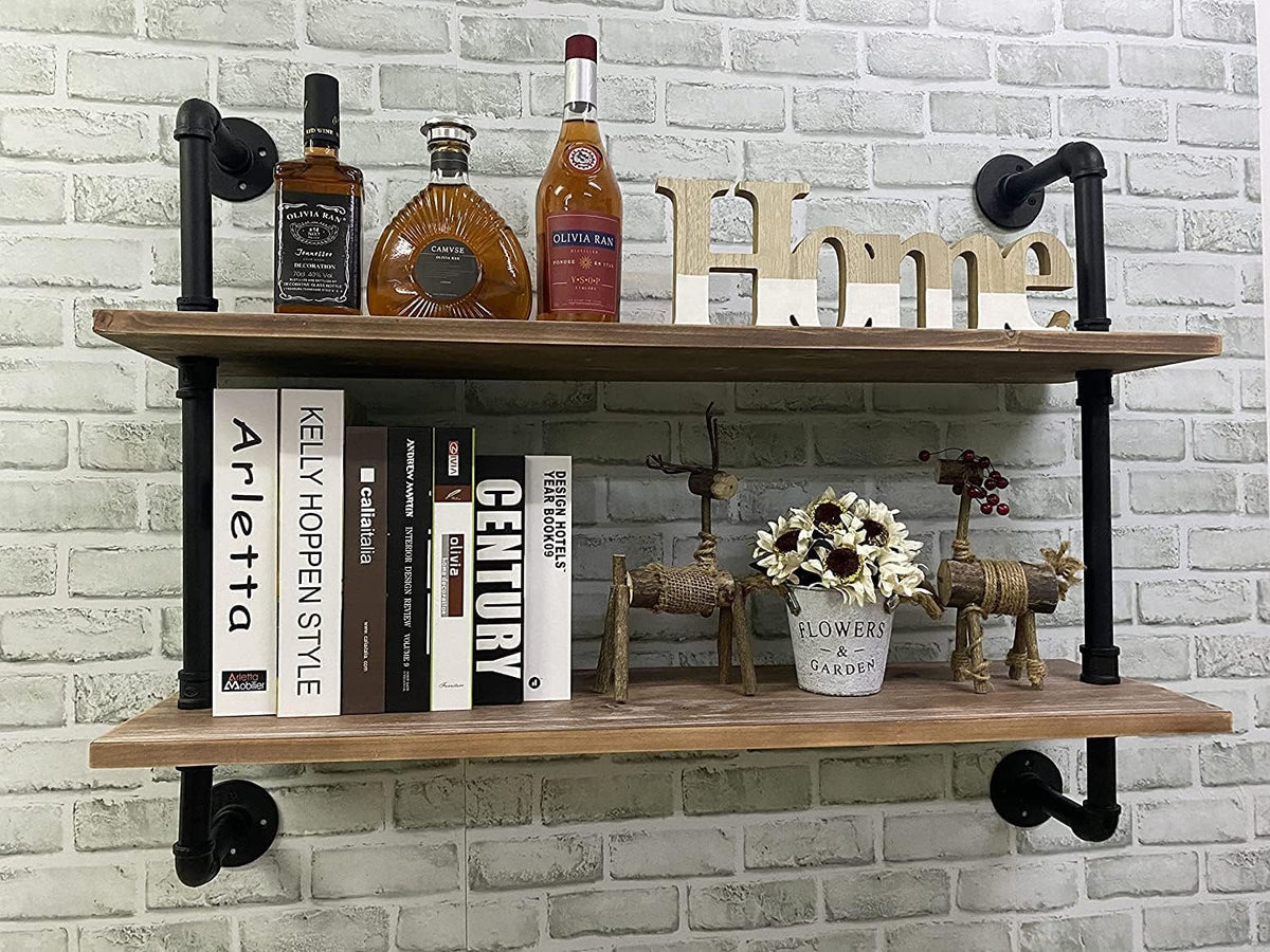 HDDFER Industrial Pipe Floating Shelves, 48 Inch Rustic Wood Wall Shelf