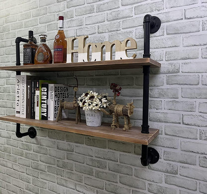 HDDFER Industrial Pipe Floating Shelves, 48 Inch Rustic Wood Wall Shelf