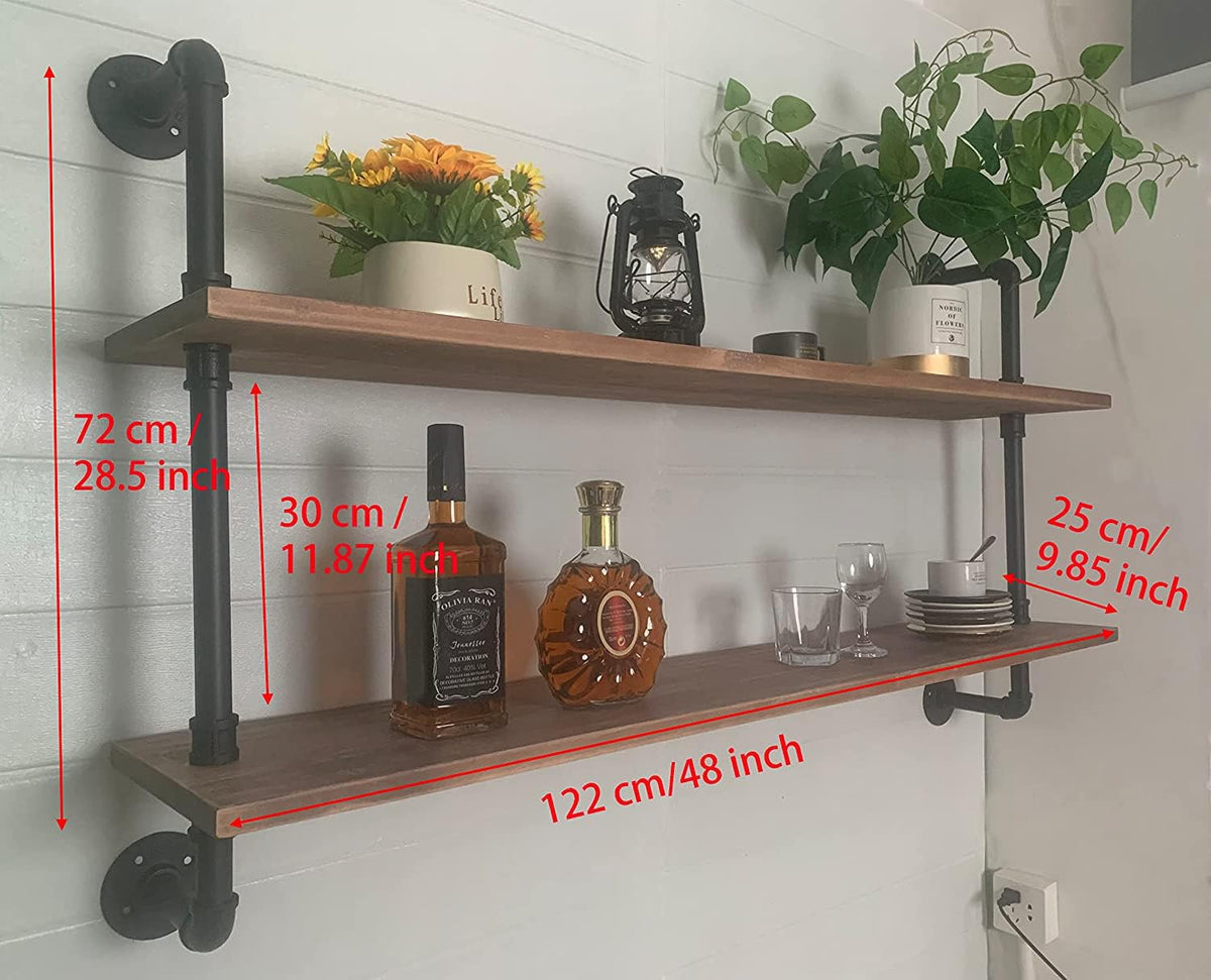HDDFER Industrial Pipe Floating Shelves, 48 Inch Rustic Wood Wall Shelf
