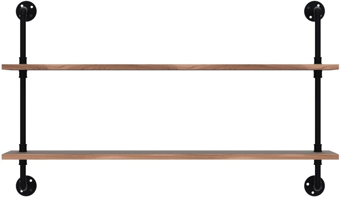 HDDFER Industrial Pipe Floating Shelves, 48 Inch Rustic Wood Wall Shelf