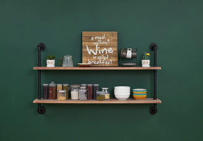 HDDFER Industrial Pipe Floating Shelves, 48 Inch Rustic Wood Wall Shelf