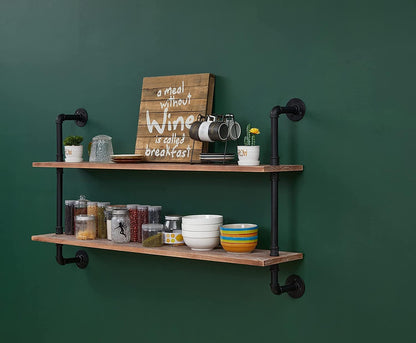 HDDFER Industrial Pipe Floating Shelves, 48 Inch Rustic Wood Wall Shelf