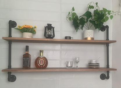 HDDFER Industrial Pipe Floating Shelves, 48 Inch Rustic Wood Wall Shelf