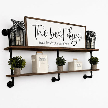 HDDFER Industrial Pipe Floating Shelves, 48 Inch Rustic Wood Wall Shelf
