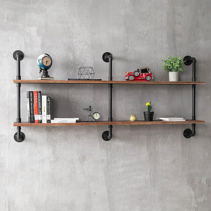 HDDFER Industrial Pipe Floating Shelves, 48 Inch Rustic Wood Wall Shelf