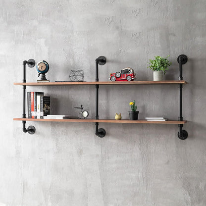 HDDFER Industrial Pipe Floating Shelves, 48 Inch Rustic Wood Wall Shelf