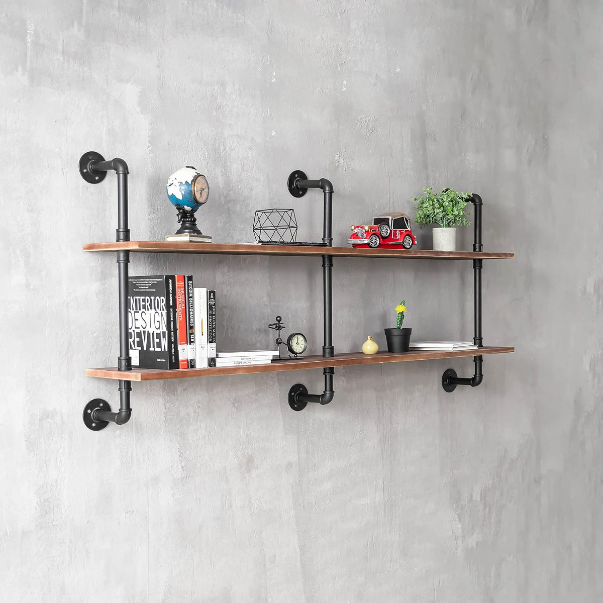 HDDFER Industrial Pipe Floating Shelves, 48 Inch Rustic Wood Wall Shelf