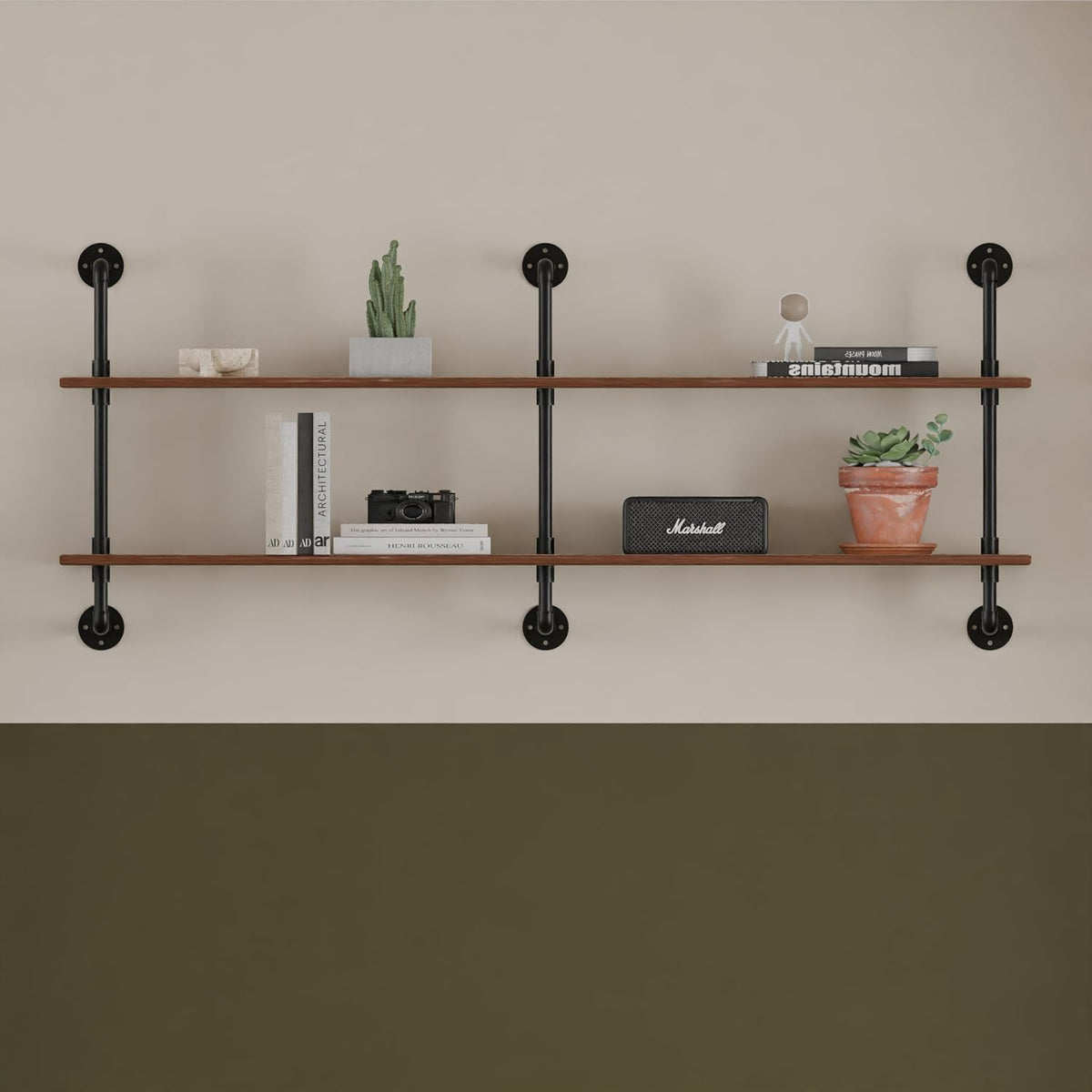 HDDFER Industrial Pipe Floating Shelves, 48 Inch Rustic Wood Wall Shelf