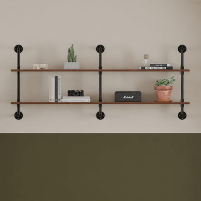 HDDFER Industrial Pipe Floating Shelves, 48 Inch Rustic Wood Wall Shelf