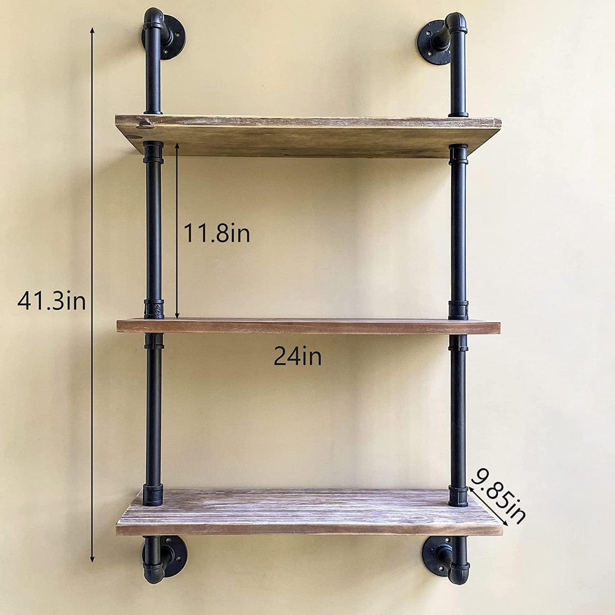 HDDFER Industrial Pipe Floating Shelves, 48 Inch Rustic Wood Wall Shelf