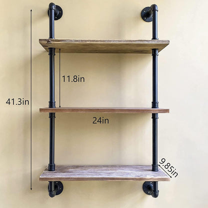 HDDFER Industrial Pipe Floating Shelves, 48 Inch Rustic Wood Wall Shelf