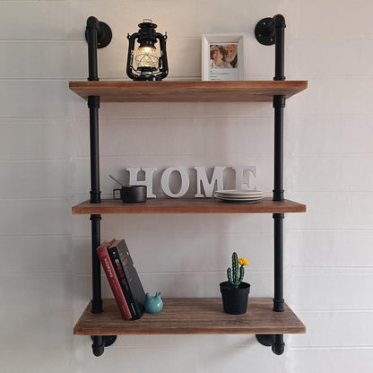 HDDFER Industrial Pipe Floating Shelves, 48 Inch Rustic Wood Wall Shelf