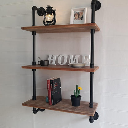 HDDFER Industrial Pipe Floating Shelves, 48 Inch Rustic Wood Wall Shelf