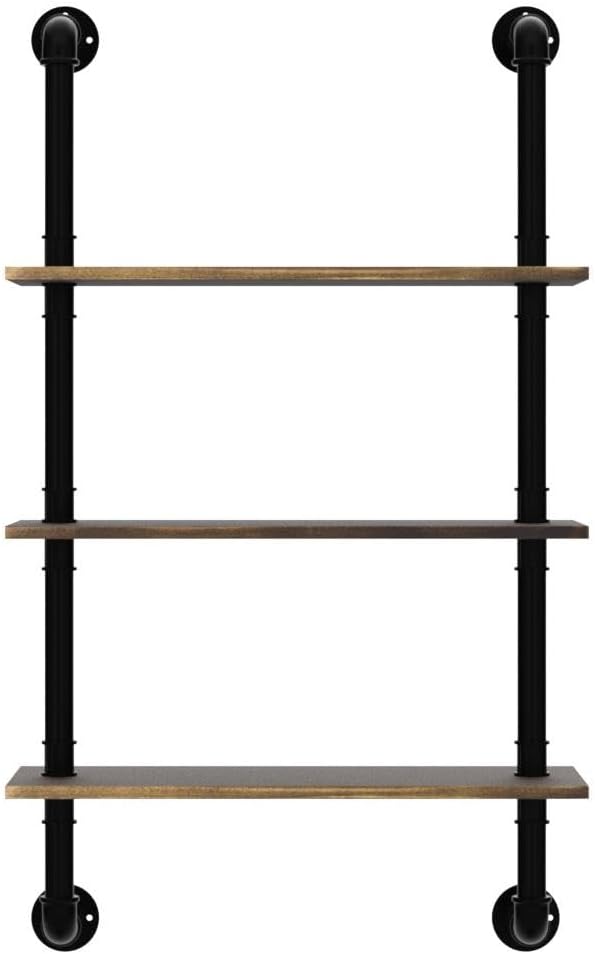 HDDFER Industrial Pipe Floating Shelves, 48 Inch Rustic Wood Wall Shelf