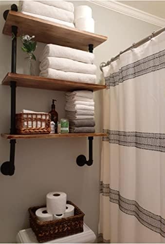 HDDFER Industrial Pipe Floating Shelves, 48 Inch Rustic Wood Wall Shelf