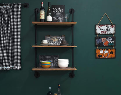 HDDFER Industrial Pipe Floating Shelves, 48 Inch Rustic Wood Wall Shelf
