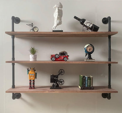 HDDFER Industrial Pipe Floating Shelves, 48 Inch Rustic Wood Wall Shelf