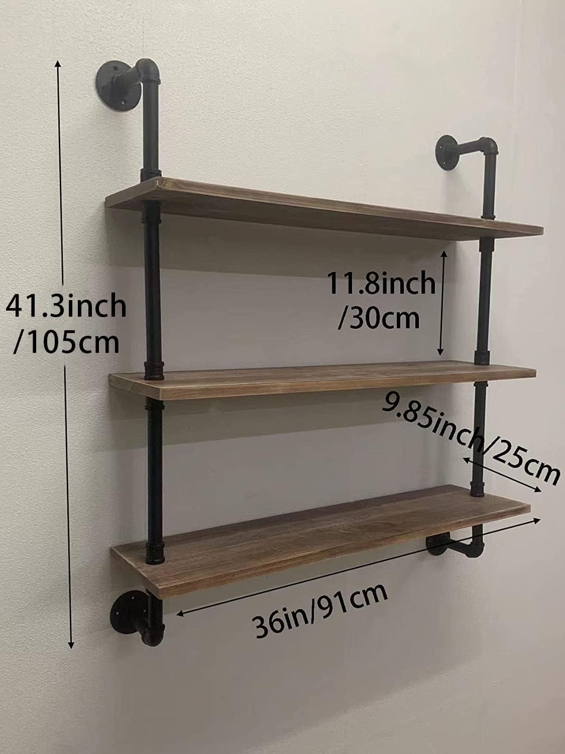 HDDFER Industrial Pipe Floating Shelves, 48 Inch Rustic Wood Wall Shelf