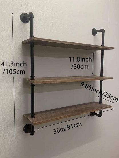 HDDFER Industrial Pipe Floating Shelves, 48 Inch Rustic Wood Wall Shelf