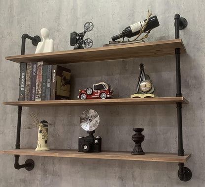HDDFER Industrial Pipe Floating Shelves, 48 Inch Rustic Wood Wall Shelf