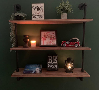 HDDFER Industrial Pipe Floating Shelves, 48 Inch Rustic Wood Wall Shelf