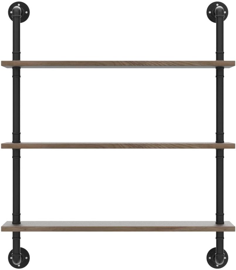 HDDFER Industrial Pipe Floating Shelves, 48 Inch Rustic Wood Wall Shelf