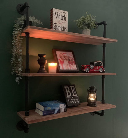 HDDFER Industrial Pipe Floating Shelves, 48 Inch Rustic Wood Wall Shelf