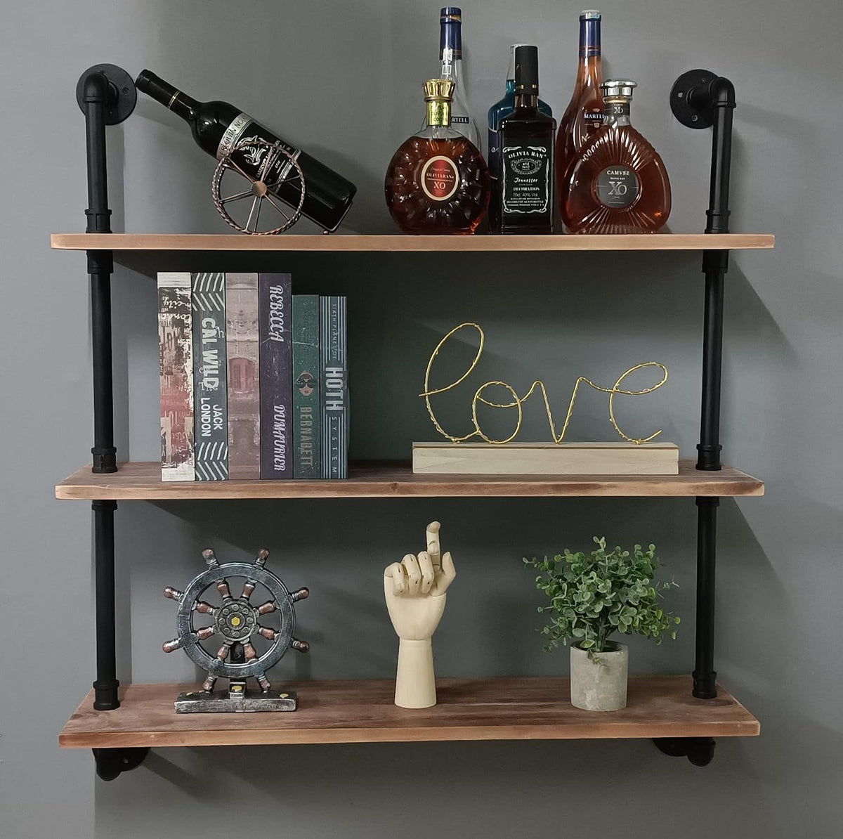 HDDFER Industrial Pipe Floating Shelves, 48 Inch Rustic Wood Wall Shelf