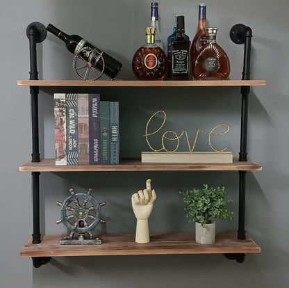 HDDFER Industrial Pipe Floating Shelves, 48 Inch Rustic Wood Wall Shelf