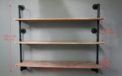 HDDFER Industrial Pipe Floating Shelves, 48 Inch Rustic Wood Wall Shelf