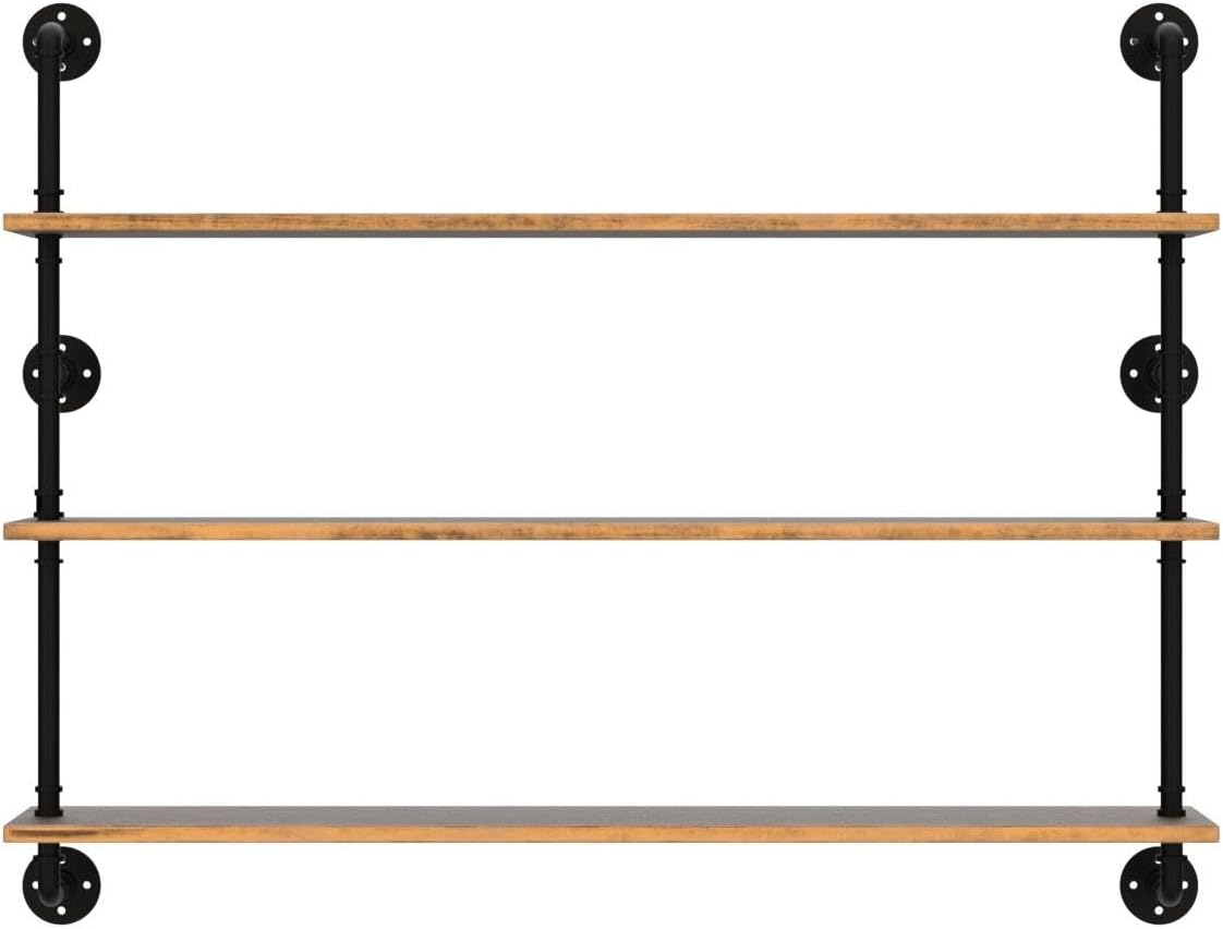 HDDFER Industrial Pipe Floating Shelves, 48 Inch Rustic Wood Wall Shelf
